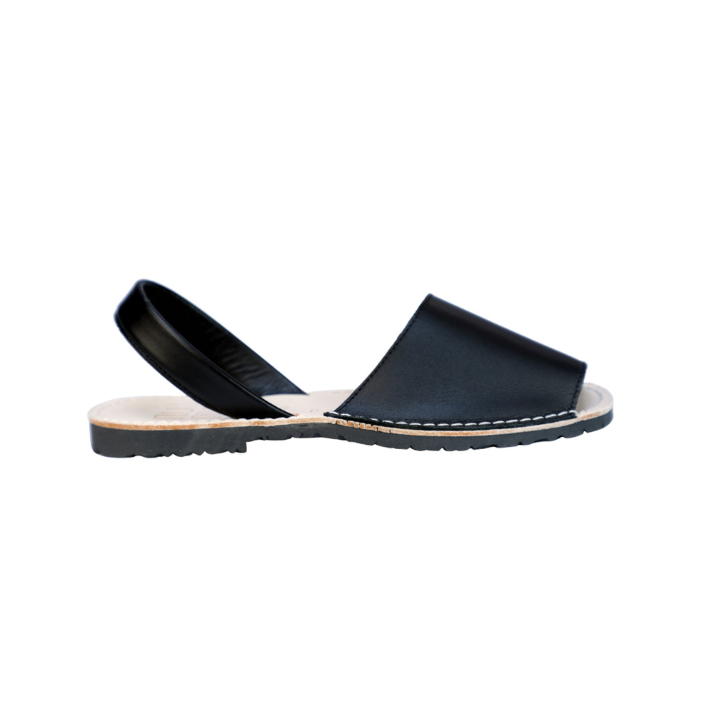 WIDE WIDTH - Leather Flat Sandals Black |   Hard to Find | Handmade in Spain
